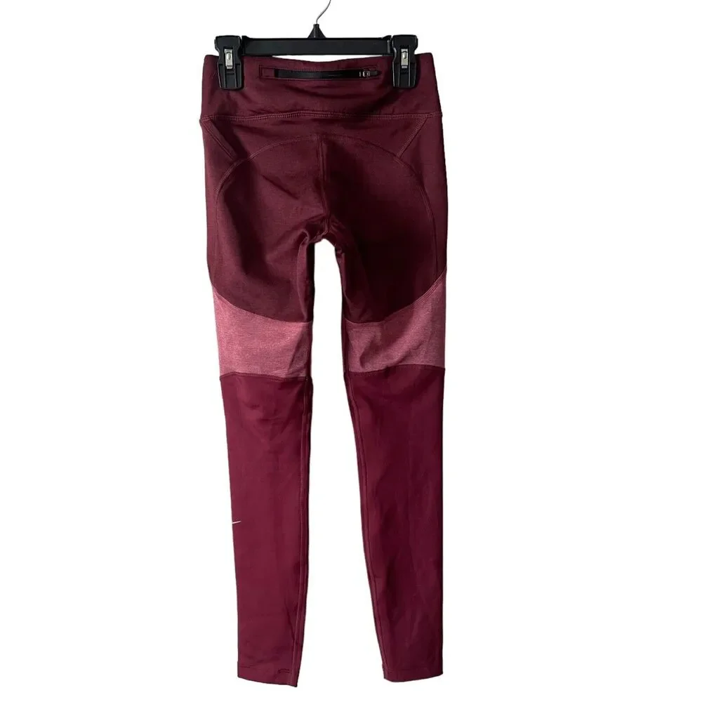 Nike XS Running Leggings Mid Rise Zip Pocket Berry Maroon Dri-Fit Workout